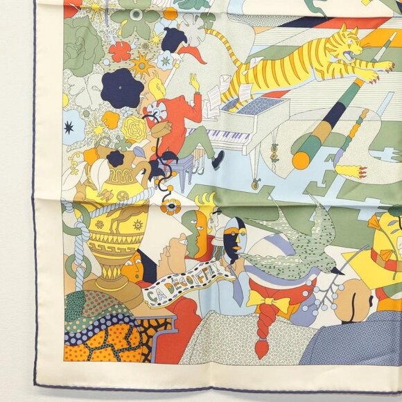 HERMES Carre 90 Scarf ""CA DECOIFFE!"" Silk Beige Auth 137450M - Picture 8 of 13